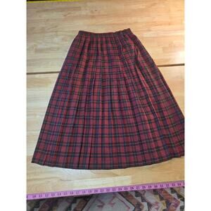 Jansen made in  US Vintage wool blend pleated elastic waist plaid red skirt 12